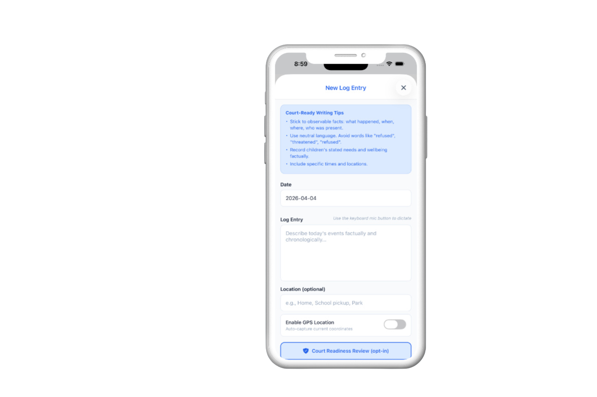 Parenting time tracker screen